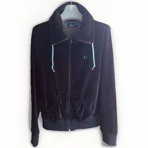 Fred Perry Velour Track Jacket Draped Pockets Turquoise Trim 10 Full Zip  Retro